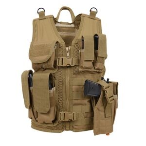 Rothco Cross Draw Molle Tactical Vest Full Zip Pockets Pouches Holster Patches